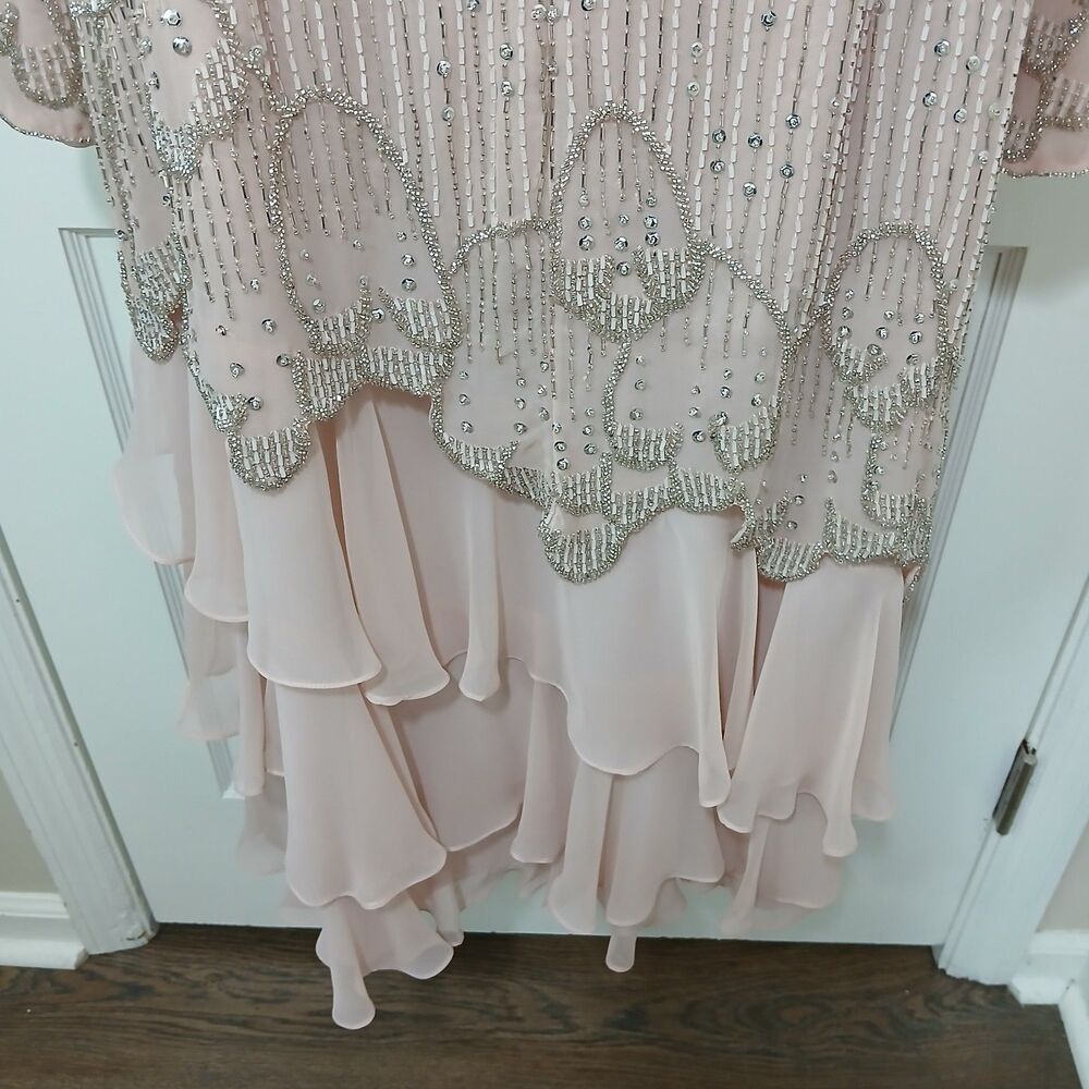 NWT Jack Bryan Beaded Chiffon Dress Size 14 Blush Pink Formal Evening Gown - Picture 6 of 16